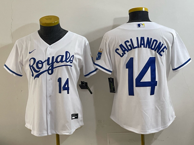 Youth Kansas City Royals #14 Caglianone white Nike MLB 2025 jersey 008->women mlb jersey->Women Jersey